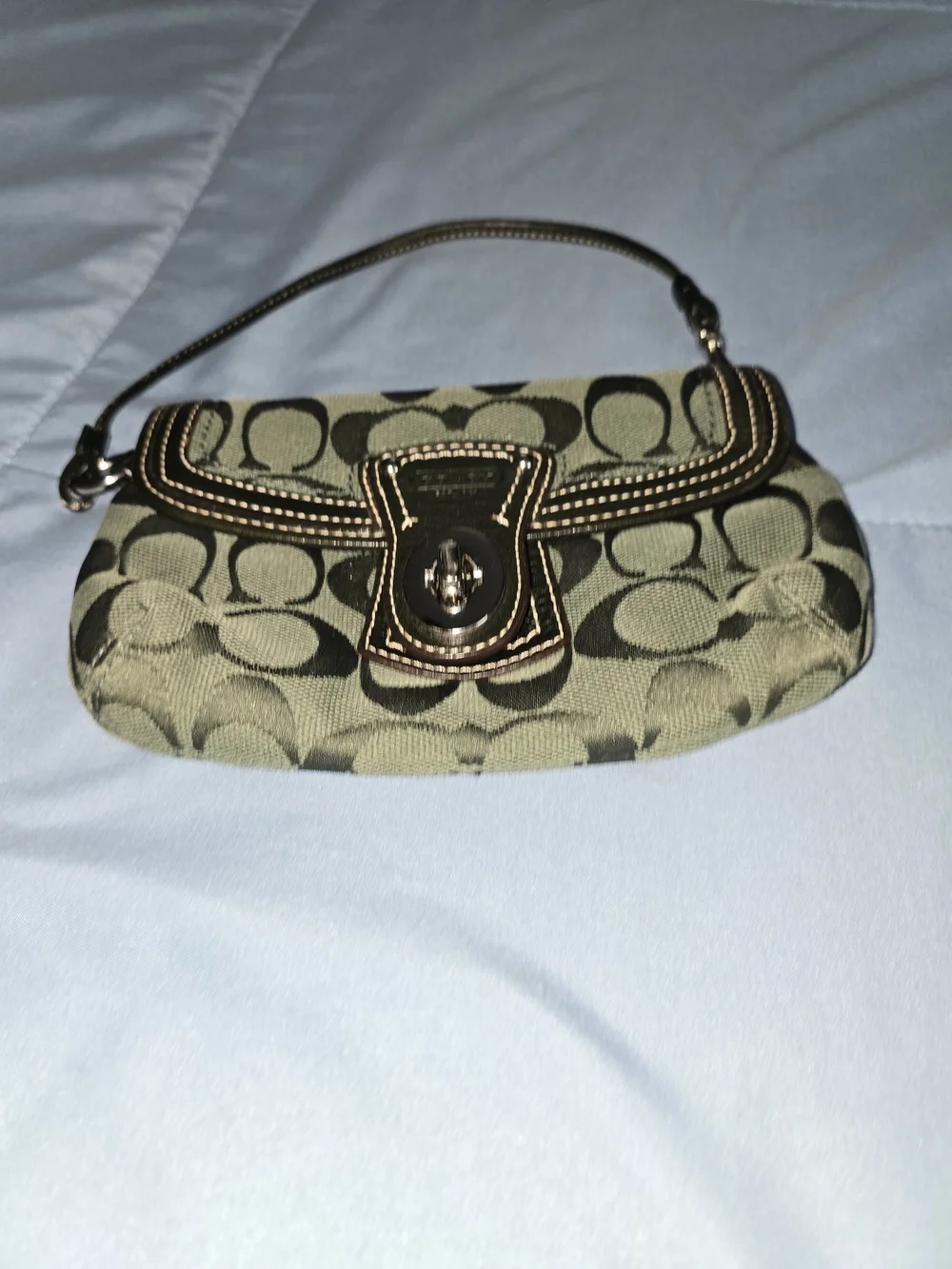 Coach Signature Canvas Mini Wristlet in Olive Green